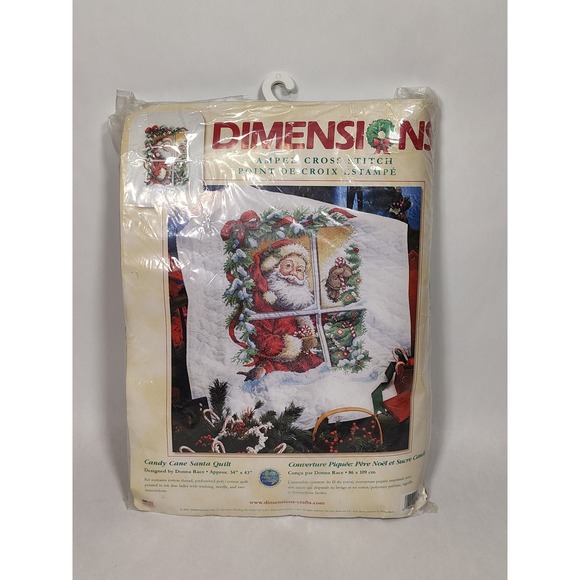 Dimensions Candy Cane Santa Quilt Stamped Cross Stitch Kit Donna Race 34x43 3112